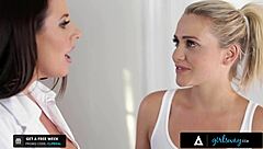 Dirty Mia Malkova Teases Doctor Angela White's Huge Tits
