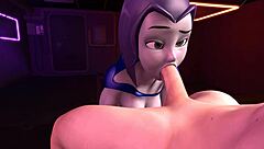 rave sucks a big cock and gets cum all over her body in this parody