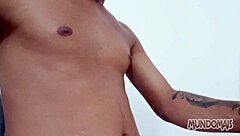 Bareback threesome in locker room!