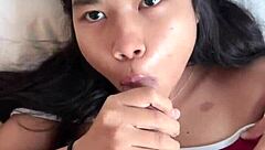 Can this cute 18yo Thai teen swallow cum without choking on that big cock?