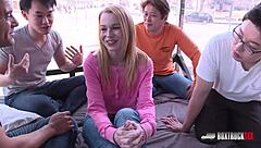 Beautiful rebeca sharon gives deepthroat blowjob and handjob to monster cock before cumshot on big ass in public