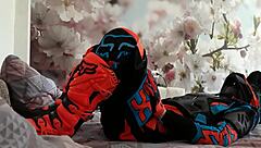 gay biker treads boots in motocross scene