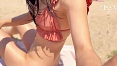 Stranger fills my mouth with cum on public beach during voyeur flashing fetish.