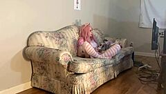 Step Daughter Stuck Under Christmas Tree Gets Ass Licked by Stepdad