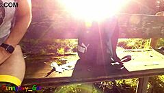 Jerking my juicy foreskin cock publicly by the lake.