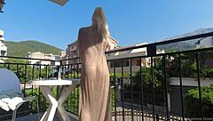 Naked Woman Flashes Pussy on Balcony Over Road