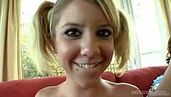 Cute Busty Blonde Teen Performs Deepthroat And Handjob In HD.
