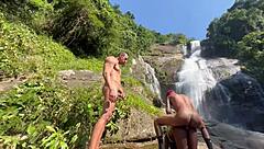 Friends Take Hot Black Girl To Waterfall For Wild Fucking!