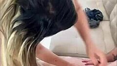 Boss lady drinks milk from small cock employee.