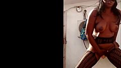 Masked ebony uses big dildo outside her house part 2