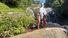 Friends Take Hot Black Girl To Waterfall For Wild Fucking!