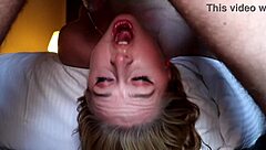 All natural teen 18+ gets her big tits facefucked for a sloppy deepthroat throatpie