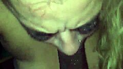 Blonde BBW performs sloppy blowjob on big black cock