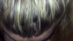 Blonde BBW performs sloppy blowjob on big black cock