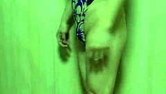 Gorgeous gold leotard long anal plug training session