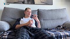 step sister catches brother jerking and gives handjob watching porn