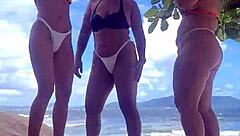 Watch us horny girls fucking on the beach in group lesbian action