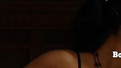 tied up lesbian girl takes big strapon from dominant mistress