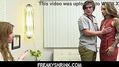 Stepson interacts with stepmom Athena and therapist in Freakyshrink