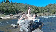 Damn! Risky public sex on beach and bus with huge cumshots!