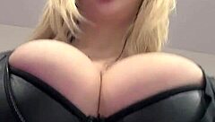 Big natural tits bursting out of elastic leather 😍