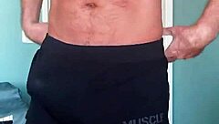 Pervy guy loves feeling his bulge in soft muscle shorts 😍