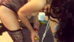 Velvet Rain masturbates and squirts with huge toys