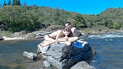 Damn! Risky public sex on beach and bus with huge cumshots!