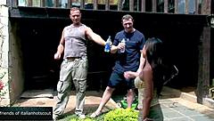 Gorgeous Oriental Brunette Takes Double Penetration in Garden