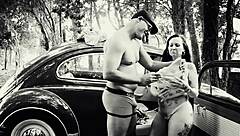 Intense retro anal sex in the back of a Fusca car.