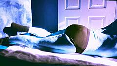 homemade stretching with roller in briefs for winter relief