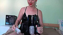 mistress anna unpacked and reviewed the xspacecup masturbator and then milked the slave