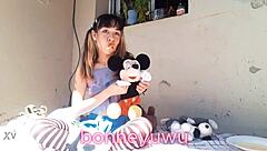 Bonneyuwu plays with stuffed toys and squirts milk with pacifier.