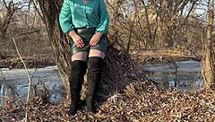 Does my mother-in-law love satisfying herself outdoors?