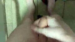 getting undressed and relaxing in public restroom