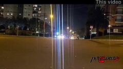 Moto boy chases woman flashing tits on car sunroof for blowjob