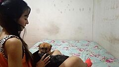 Latina teen milks cock and swallows in pajamas