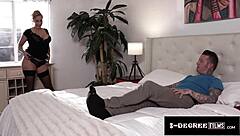 hot big tittied blonde momma uses her feet