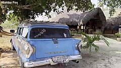 Shameless Monika Fox exposes naked tits while pissing outdoors under a tree