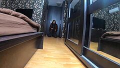 preview-the nympho wife plays with her camel-toe jumpsuit and put some cum on her shinny red down-jacket 230