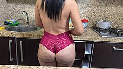 Stepmother Cooking in Bikini Makes Stepson's Cock Hard in Kitchen