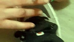 my friend is having fun stepping on and trashing my sneakers with her feet