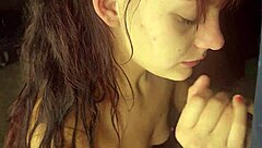 18-year-old stepsis milks my cock while fingering her tight pussy.