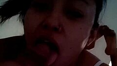 Horny latina milf gives blowjob and swallows cumshot at home 😏