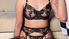 Babe In Garter Belt Gives Deepthroat Blowjob Vertically!