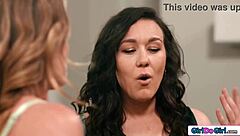 Petite MILF with small tits FOOTFUCKS her blonde neighbor's pussy.