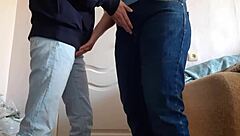 Teacher and student risky mutual masturbation in university jeans