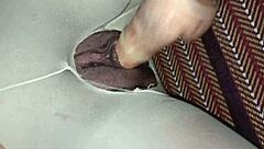 Using fake penis to penetrate female student's vagina through pantyhose with hole