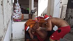 Brazilian Ebony Neighbor Fucked With Dildo In Garage For Christmas Lesson