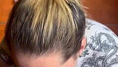 Blonde slut deepthroating cock with sloppy mouthful